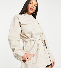 Бежевая свободная льняная куртка с четырьмя карманами ASOS DESIGN Tall-Белый