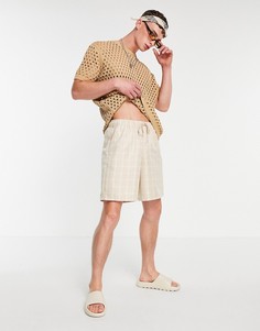 Свободные шорты-бермуды в однотонную клетку ASOS DESIGN-Светло-бежевый
