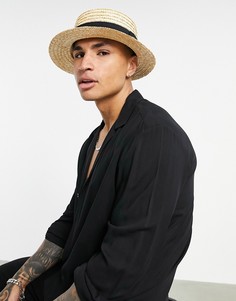 Соломенная шляпа-канотье с черной лентой и регулятором размера ASOS DESIGN-Черный
