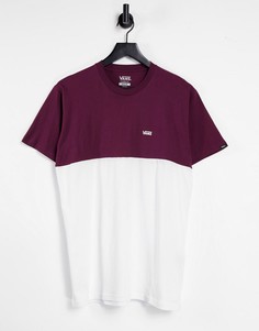 Белая с бордовым футболка в стиле колор блок Vans-Белый