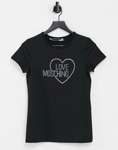 Черная футболка с логотипом из стразов Love Moschino-Черный