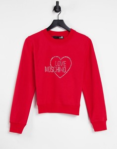 Красный свитшот с логотипом из стразов Love Moschino