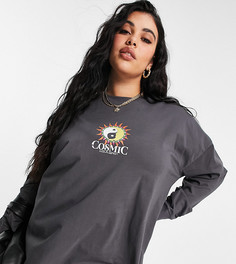 Темно-серая oversized-футболка с принтом "Cosmic Healing" ASOS DESIGN Curve-Серый
