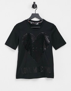 Черная футболка с логотипом и сердцем из пайеток Love Moschino-Черный