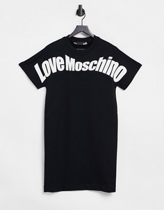Черное платье с короткими рукавами и волнистым логотипом Love Moschino-Черный