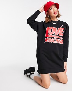 Черное платье-футболка с логотипом и молниями Love Moschino-Черный