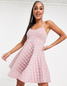 Стеганое платье мини розового цвета с расклешенной юбкой и завязкой на шее ASOS DESIGN-Розовый цвет