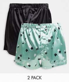 Набор из 2 атласных боксеров на пуговице ASOS DESIGN-Многоцветный