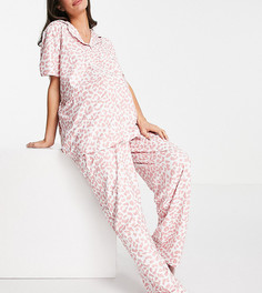 Длинный пижамный комплект розового цвета с леопардовым принтом Loungeable Maternity Plus-Многоцветный