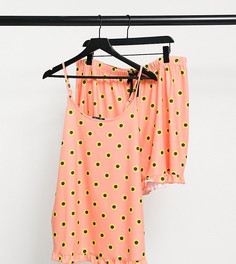 Пижамный комплект персикового цвета с цветочным принтом из майки и шортов с оборками Loungeable Maternity-Оранжевый цвет