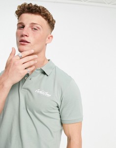 Поло пыльно-зеленого цвета с логотипом-надписью Jack & Jones-Зеленый цвет