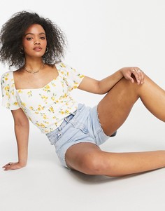 Топ с принтом лимонов и расклешенными рукавами (от комплекта) Abercrombie & Fitch-Белый