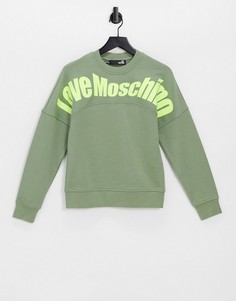 Зеленый свитшот с изогнутым логотипом Love Moschino-Зеленый цвет
