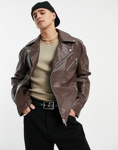 Коричневая байкерская куртка из искусственной кожи ASOS DESIGN-Коричневый цвет