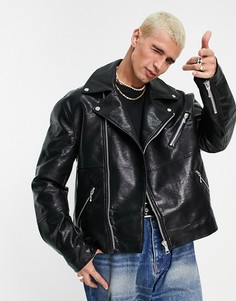 Черная байкерская куртка из искусственной кожи ASOS DESIGN-Черный