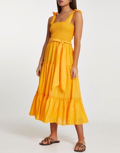 Оранжевое пляжное платье миди с оборками River Island-Оранжевый цвет