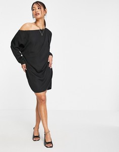 Свободное черное платье мини с открытыми плечами ASOS DESIGN-Черный цвет