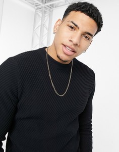 Джемпер в рубчик с круглым вырезом BOSS Business Meroni-Черный цвет