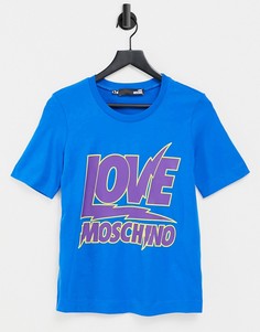 Голубая футболка с логотипом с молниями Love Moschino-Голубой