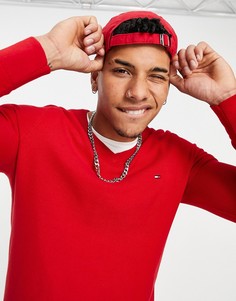Тонкий структурный джемпер с V-образным вырезом Tommy Hilfiger-Красный