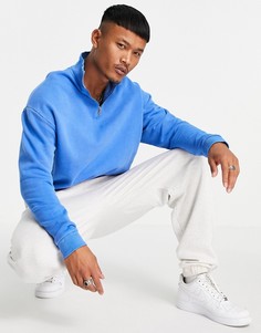 Винтажный выбеленный синий oversized-свитшот с короткой молнией ASOS DESIGN-Голубой