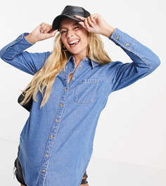Рубашка из мягкого выбеленного денима с пышными рукавами ASOS DESIGN Maternity-Голубой