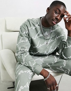 Спортивный костюм цвета хаки со сплошным фирменным принтом ASOS Dark Future-Серый