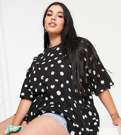 Свободный топ с цветочным принтом ASOS DESIGN Curve-Черный