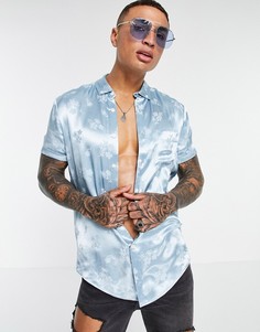 Голубая классическая рубашка из жаккарда с цветочным узором ASOS DESIGN-Голубой