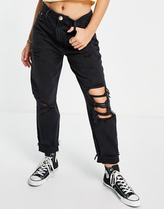 Черные джинсы в винтажном стиле со рваной отделкой на коленях River Island Carrie-Черный