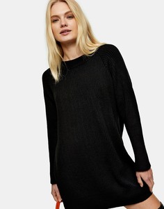 Трикотажное платье мини черного цвета с круглым вырезом Topshop-Черный цвет