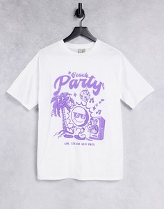 Белая oversized-футболка с графическим принтом "Party Beach" ASOS DESIGN-Белый