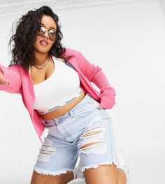 Джинсовые шорты светло-голубого цвета с экстремально рваной отделкой Missguided Plus-Голубой