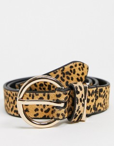 Кожаный ремень с леопардовым принтом и круглой золотистой пряжкой Accessorize-Многоцветный