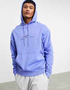 Oversized-худи из органического хлопка с текстовым принтом и вышивкой на груди ASOS DESIGN-Голубой