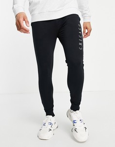 Черные супероблегающие джоггеры с принтом "Chicago" ASOS DESIGN-Черный