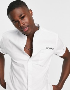 Приталенная оксфордская рубашка с вышивкой на груди ASOS DESIGN-Белый