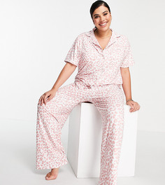 Розовая пижама с брюками и леопардовым принтом Loungeable Plus-Многоцветный