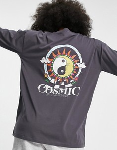 Темно-серая oversized-футболка с космическим принтом ASOS DESIGN-Серый