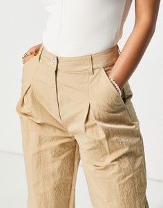 Бежевые фактурные широкие брюки ASOS DESIGN-Коричневый цвет