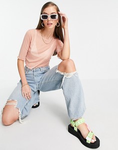 Укороченная полупрозрачная футболка с клетчатым принтом (от комплекта) Fashion Union-Розовый цвет