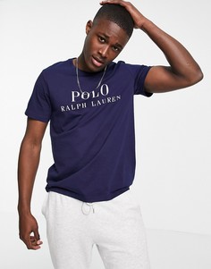 Темно-синяя футболка для дома с логотипом на груди Polo Ralph Lauren-Темно-синий