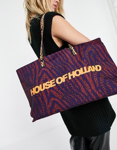 Большая сумка-тоут темно-синего цвета с оранжевым принтом логотипа House of Holland-Многоцветный