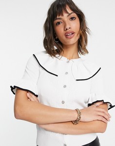 Белый вязаный кардиган с короткими рукавами и воротником River Island