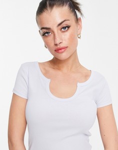 Голубая облегающая футболка в рубчик River Island-Голубой