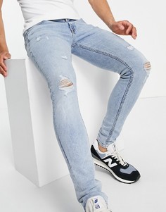 Супероблегающие джинсы светло-голубого выбеленного цвета Jack & Jones Intelligence Tom-Голубой