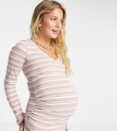 Облегающий топ с вырезом на вороте в разную полоску ASOS DESIGN Maternity-Многоцветный