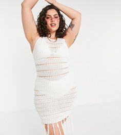 Платье кремового цвета вязки «кроше» с кисточками Missguided Plus-Белый