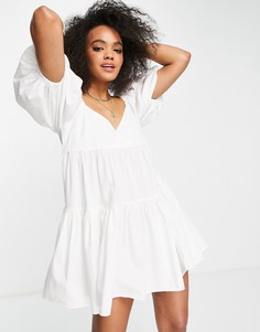 Белое хлопковое платье мини в стиле бэби-долл ASOS DESIGN-Белый