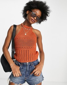 Оранжевый топ с отделкой кроше и завязкой на шее ASOS DESIGN-Коричневый цвет